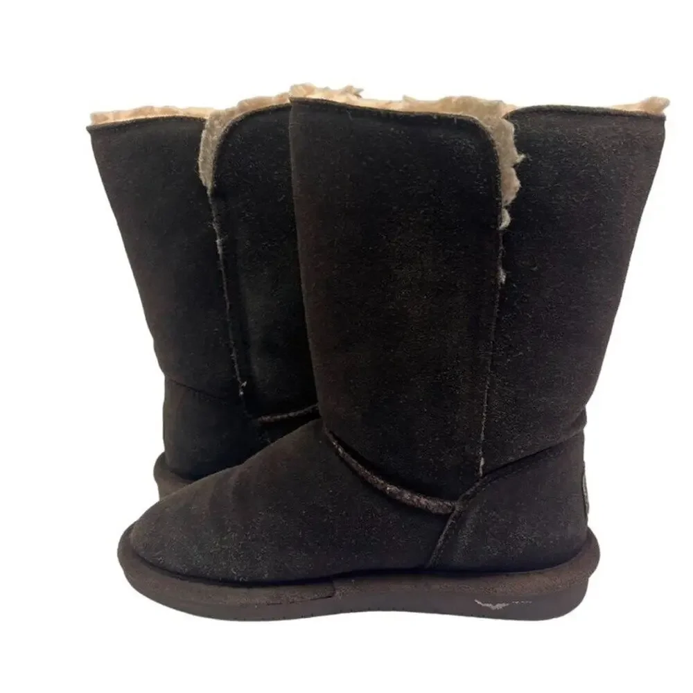 BEARPAW Boots Lori Girl Youth Size 4 Chocolate Brown Cow Suede Wool Blend lining